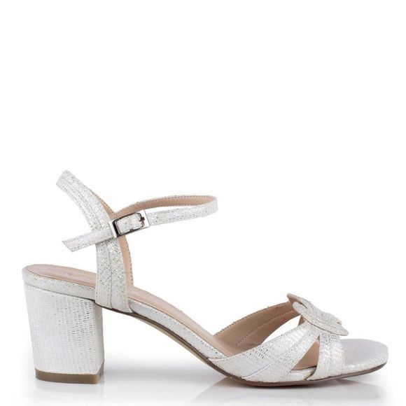 (1522) Paradox London Henrika Silver Glitter Suede Mid Block Heel Sandal Size 9 - Picture 4 of 5